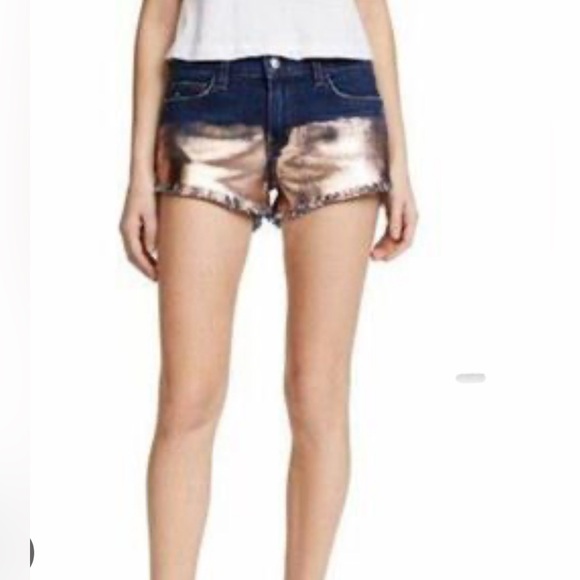 L'AGENCE womens blue denim gold metallic Zoe Le Vintage shorts size 26 NWOT - Picture 1 of 8